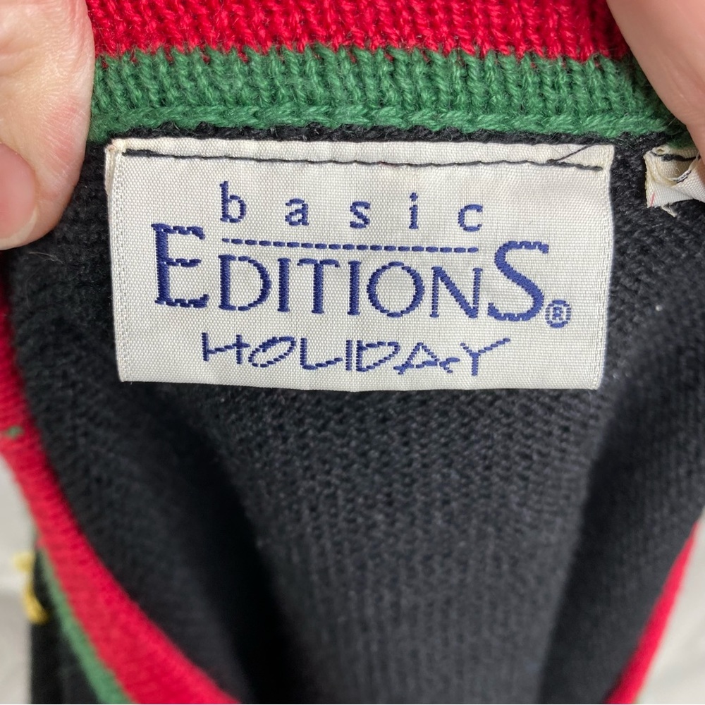 Basic Edition Vintage Holiday Cardigan Sweater Embroidered Mistletoe Medium - Picture 6 of 7